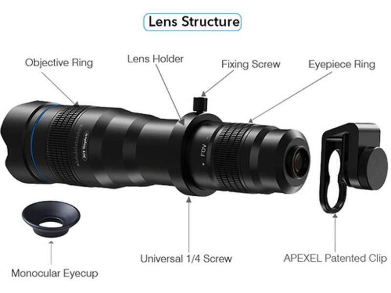 لنز تله زوم 36 برابر اپکسل Apexel 36x Telephoto Zoom Lens with Tripod for Smartphones JS36X