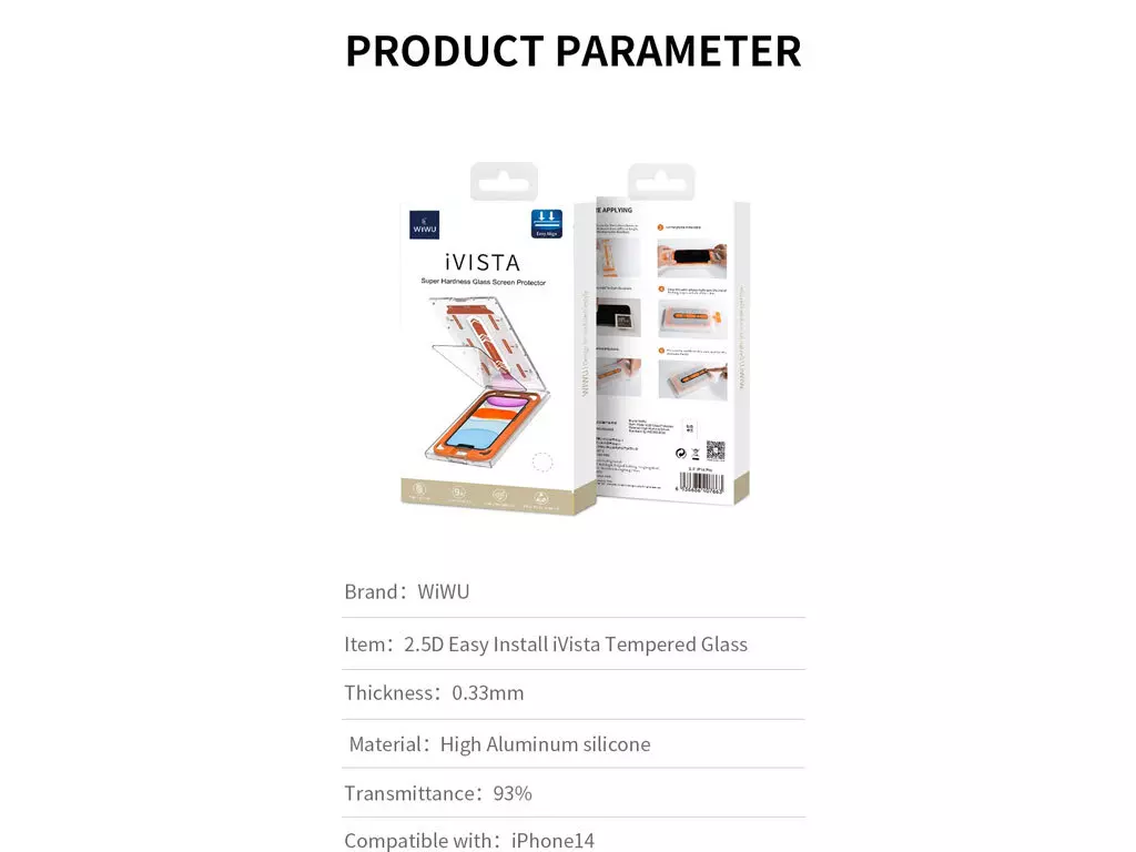 گلس آیفون 14 پرو ویوو همراه با ابزار نصب WiWU Easy instal tempered glass for IP14 pro SQ-005