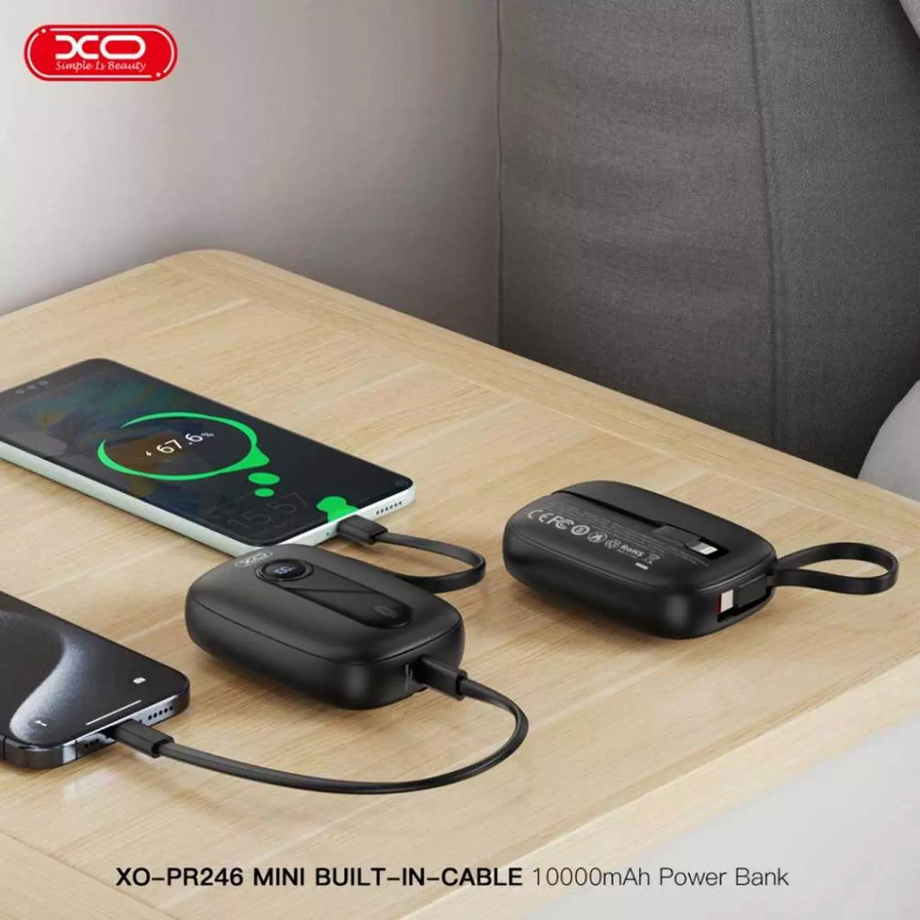 پاوربانک فست شارژ 10000 لایتنینگ و تایپ سی 22.5 وات ایکس او PR246