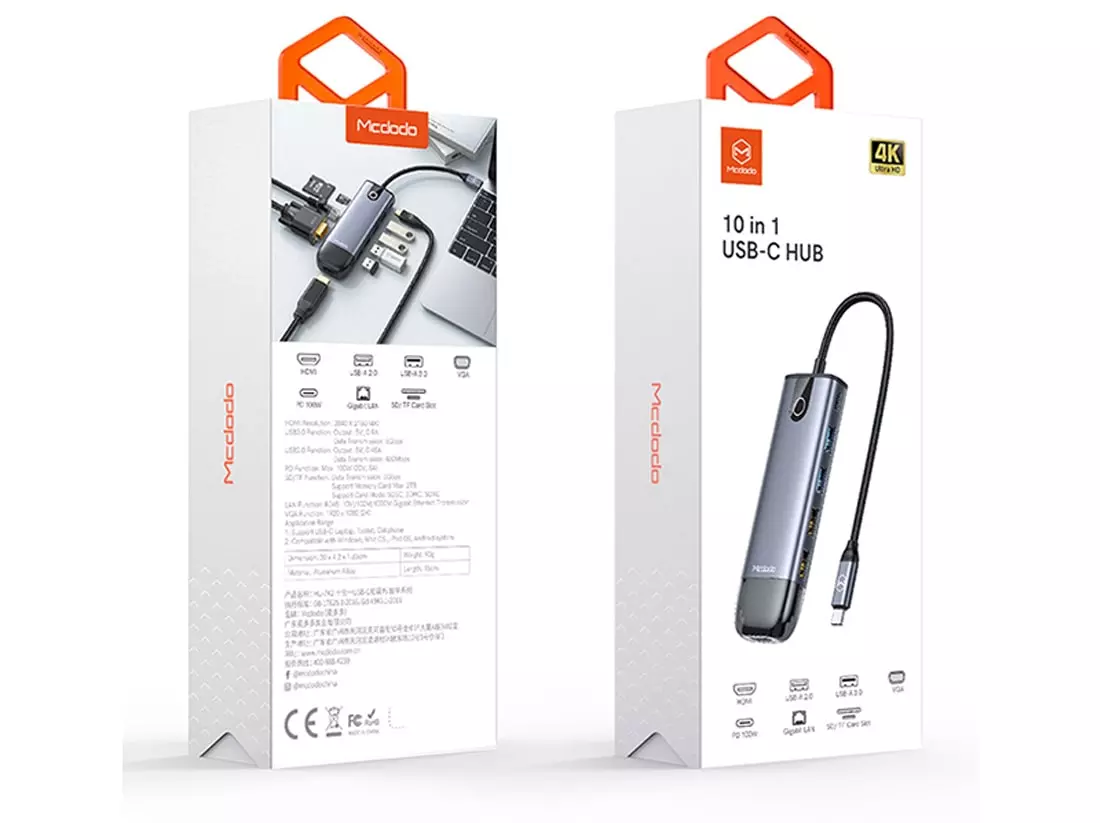 هاب تایپ‌سی 10 پورت مک‌دودو Mcdodo Type-C 10 in 1 Portable HUB HU-7420