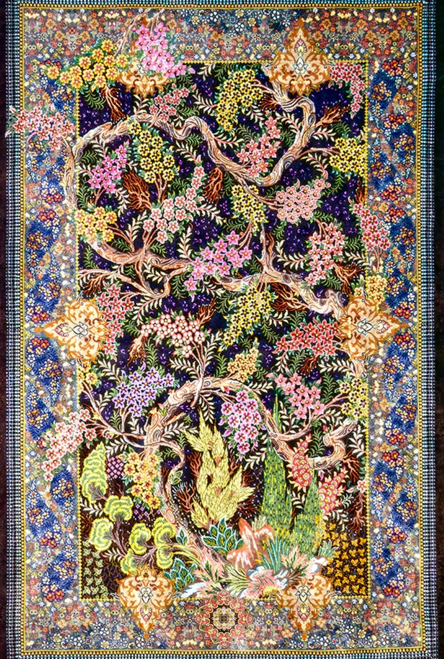 فرش ابریشم ماشینی مدرن و سنتی مناسب حال و پذیرایی برند وارکالا کد ABRISHAMSM 1277
