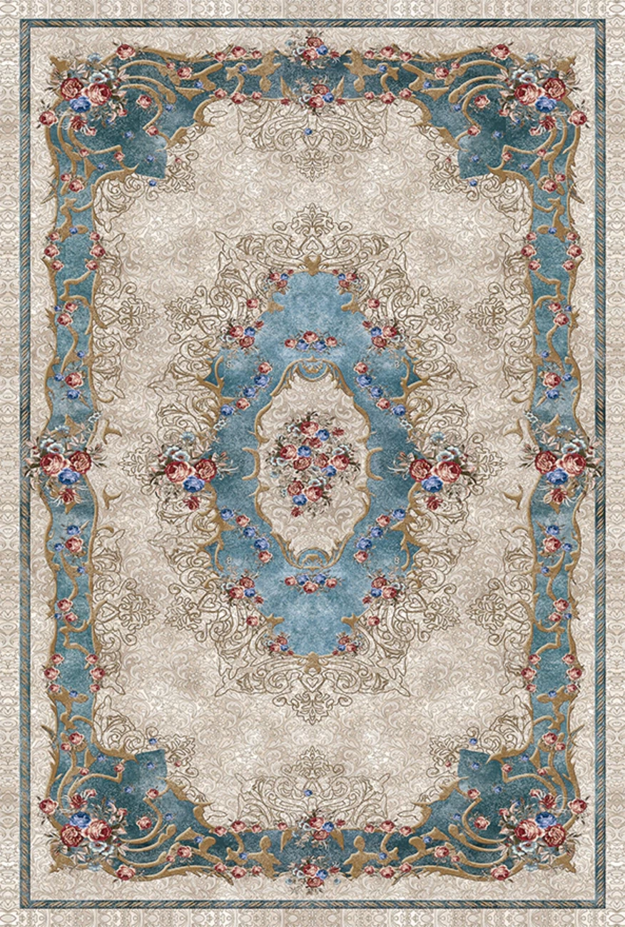 فرش ابریشم ماشینی مدرن و سنتی مناسب حال و پذیرایی برند وارکالا کد ABRISHAM SM 1217