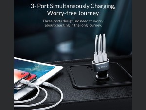 شارژر فندکی 3 پورت اوریکو ORICO 38W 3 Ports (QC3.0*1) USB Smart Car Charger (UPB-3U)