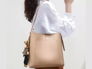 کیف دوشی زنانه چرم با ظرفیت بزرگ و طراحی ساده New Women's Leather Bucket Bag Large Capacity 5345
