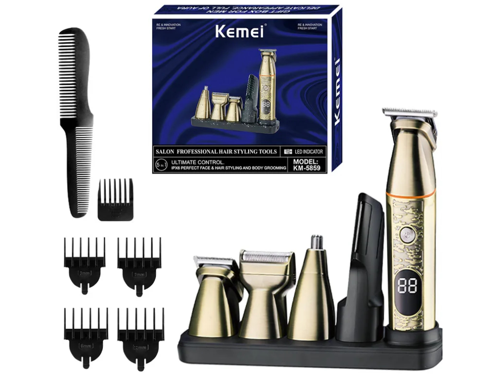 ست ماشین اصلاح موی سر، صورت و بدن شارژی کمی Kemei Professional Men Hair Clipper Trimmer Set KM-5859