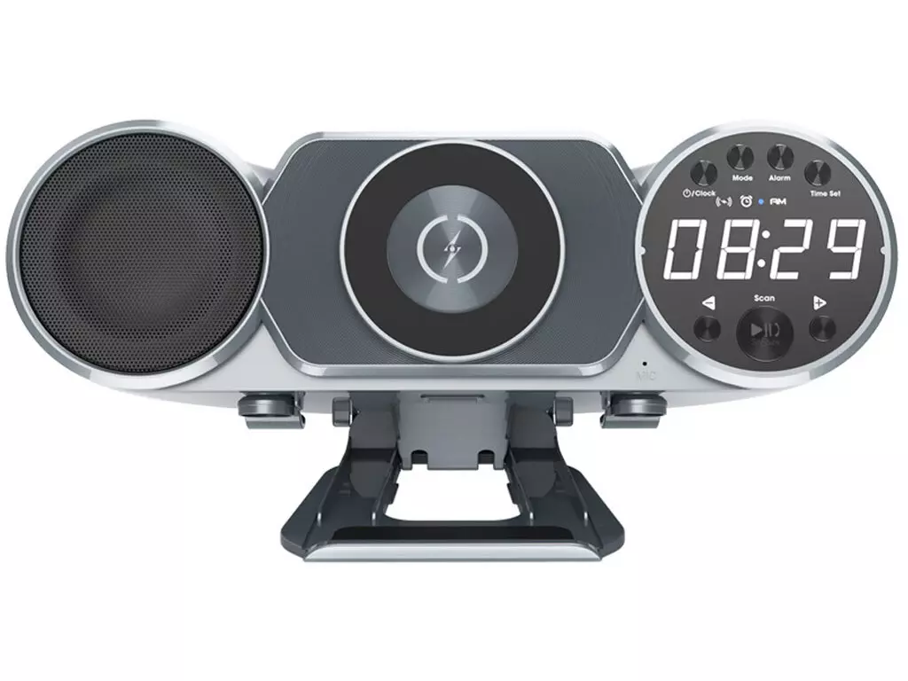 اسپیکر، شارژر بی سیم و سیمی، هولدر موبایل و ساعت رومیزی Wireless Wireless Charge Clock Speakers 6 in 1 WD-100