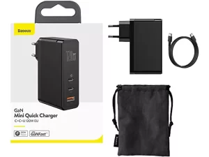 شارژر دیواری سوپر فست شارژ تایپ سی و یو اس بی 120 واتی همراه با کابل بیسوس Baseus GaN2 Pro Quick Charger C+C+A 120W CCGAN-J01 EU