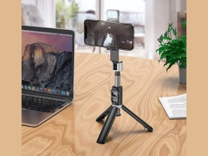 مونوپاد سه پایه دار دارای ریموت کنترل و چراغ هوکو hoco Tabletop holder K16 for live broadcast