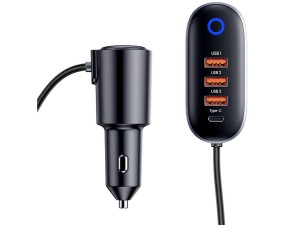 شارژر فندکی یو اس بی و تایپ سی فست شارژ یوسامز USAMS US-CC161 156W 4 USB Ports Extension Fast Car Charger