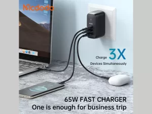 شارژر دیواری دیواری تایپ سی و یو اس بی 65 وات همراه با کابل دو سر تایپ سی مک دودو Mcdodo Fast Charge Gun wall charger CH-844