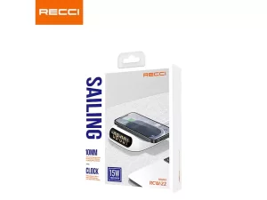 شارژر بی سیم 15 وات و ساعت رومیزی رسی Recci RCW-22 clock wireless fast charging 15W