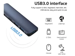 هاب شش پورت تایپ سی کوتتسی Coteetci USB3.0*3،PD3.0 ،SD/TF Card reader MB1084