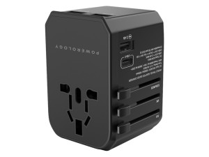 شارژر دیواری مسافرتی 1 تایپ سی و 3 یو اس بی و 1 سوکت برق 45 وات پاورولوژی Powerology Universal Multi-Port Travel Adapter PD45W P45PDUTVBK