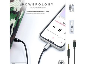 کابل لایتنینگ به آی یو ایکس 1.2 متری پاورولوژی Powerology Braided Audio Lightning to 3.5mm AUX Cable 1.2m