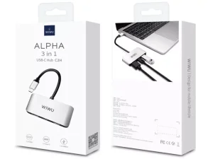 مبدل تایپ سی به اچ دی ام آی، تایپ سی و یو اس بی ویوو WiWU ALPHA 3 IN 1 USB-C HUB C2H