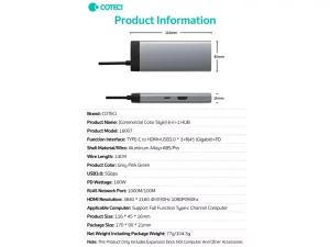 هاب تایپ سی 6 پورت کوتسی Coteeci 6in1 USB-C HUB Multiport Adapter 16007