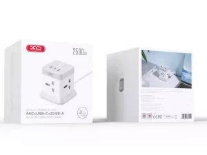 چندراهی برق 4 سوکت, سه یو اس بی و یک تایپ سی دو متری ایکس او Network Extender XO WL20 20W Square Socket 4AC +USB-A+1USB-C PD/QC 2m