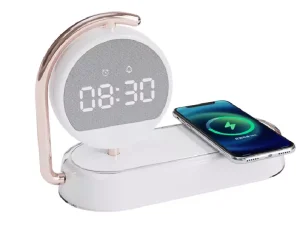 شارژر بی سیم، چراغ خواب و ساعت زنگ‌دار K01T Clock Wireless Charging Night Light 15W Fast Charging Station Dock