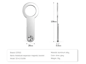 هولدر موبایل مگنتی قابل اتصال به لپ تاپ کوتتسی Coteetci SD-41 Notebook expansion magnetic bracket 51006