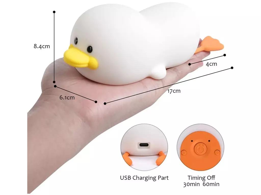 چراغ خواب فانتزی رومیز شارژی سیلیکونی Duck LED Night Lamp Silicone USB Rechargeable Sleeping light ZD-31