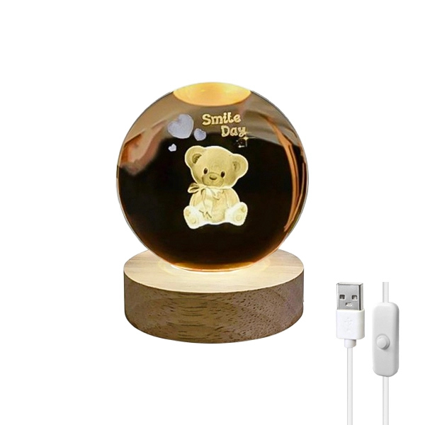 چراغ خواب گوی کریستالی سه بعدی طرح خرس