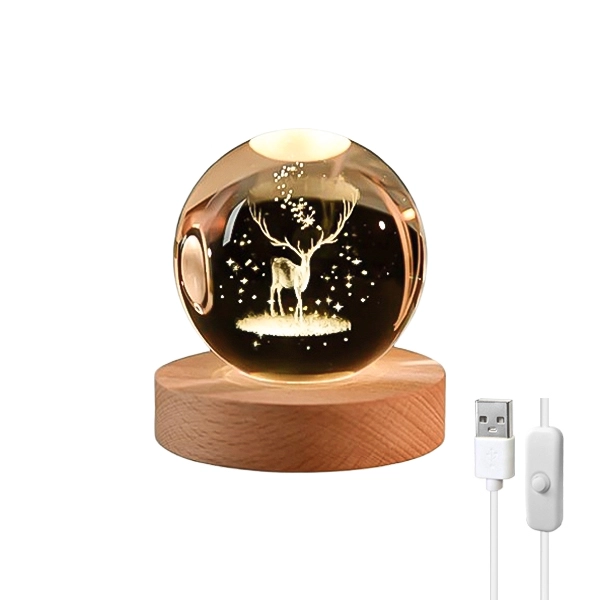 چراغ خواب گوی کریستالی سه بعدی طرح گوزن