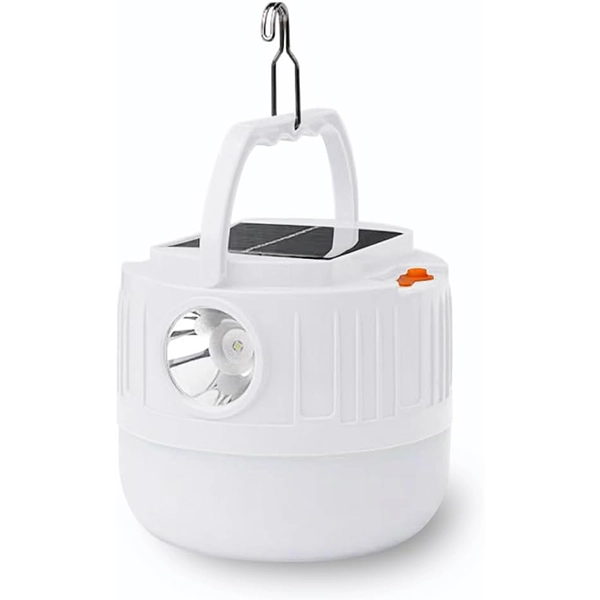 چراغ اضطراری و کمپینگ شارژی خورشیدی دوکاره (چراغ قوه و لامپ آویز)