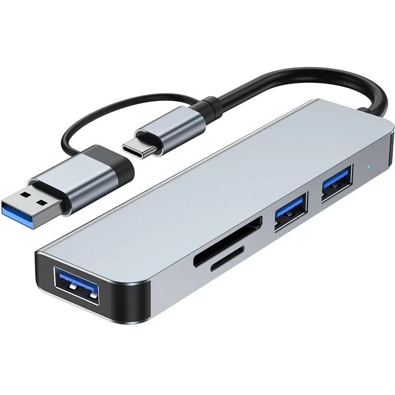 هاب 5 پورت و رم ریدر پی نت P-NET مدل P-3625 با رابط دوگانه USB و Type-C