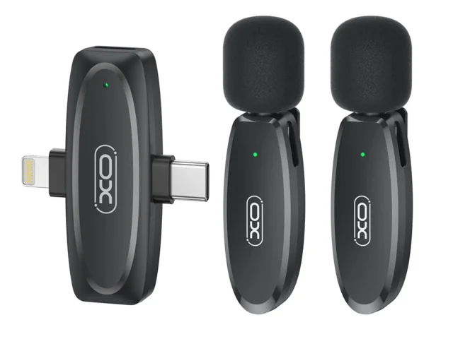 میکروفون یقه‌ای بی‌سیم دو کاربره XO مدل MKF10 با گیرنده دوکاره (لایتنینگ و Type-C)