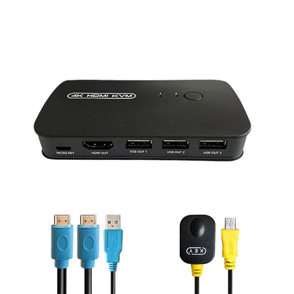 سوئیچ KVM دو پورت HDMI و USB مدل 4K با کابل و ریموت سیمی (کنترل ۲ سیستم با یک مانیتور)
