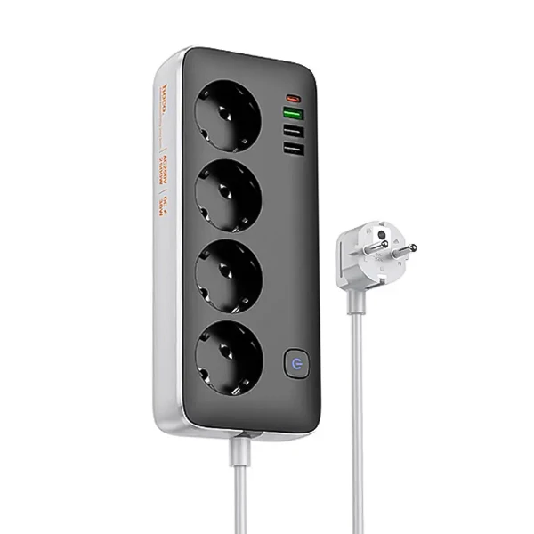 چندراهی برق ۴ خانه و شارژر دیواری هوکو (Hoco) مدل AC22 (توان  2500W  + خروجی PD 30W)