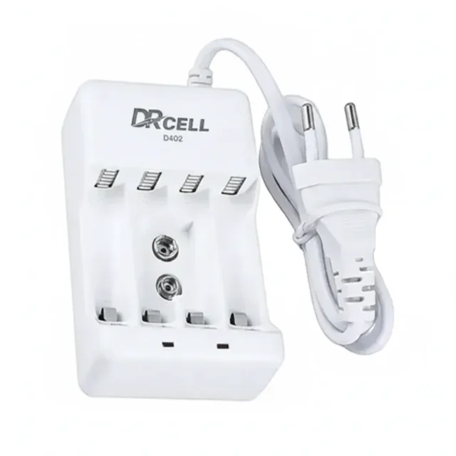 شارژر باتری DRCELL مدل D402 مخصوص باتری‌های قلمی، نیم‌قلمی و کتابی 9 ولت