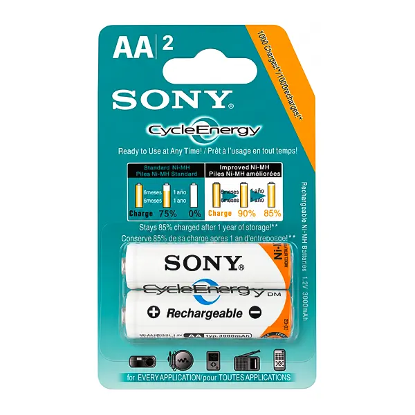 باتری قلمی شارژی سونی (Sony) مدل CycleEnergy ظرفیت 3000 میلی‌آمپر (بسته ۲ عددی)