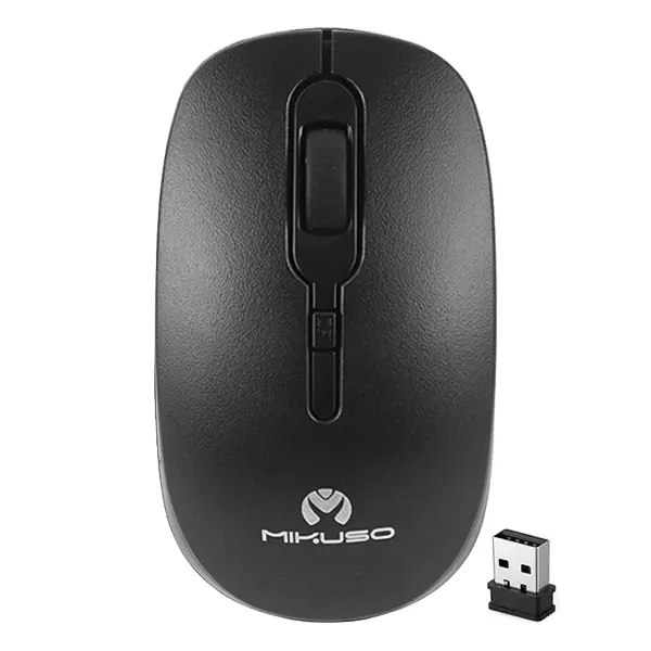 ماوس بی‌سیم میکوسو MIKUSO مدل MOS-W085 با دقت متغیر 800 تا 1600 DPI و دانگل نانو 2.4GHz رنگ مشکی