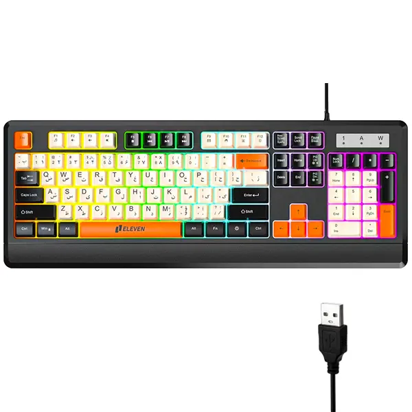 کیبورد گیمینگ سیم‌دار ایلون مدل GK105 با نورپردازی RGB