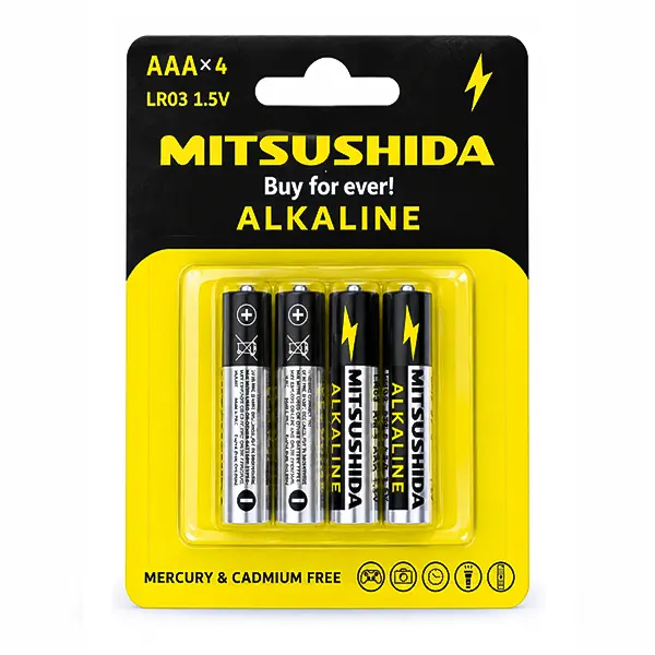 باتری نیم‌قلمی آلکالاین میتسوشیدا (Mitsushida) مدل LR03 بسته ۴ عددی