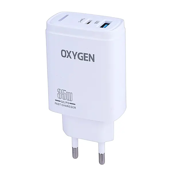 شارژر دیواری ۳۵ وات اکسیژن (Oxygen) مدل CH-3 (دو پورت PD + QC3.0)