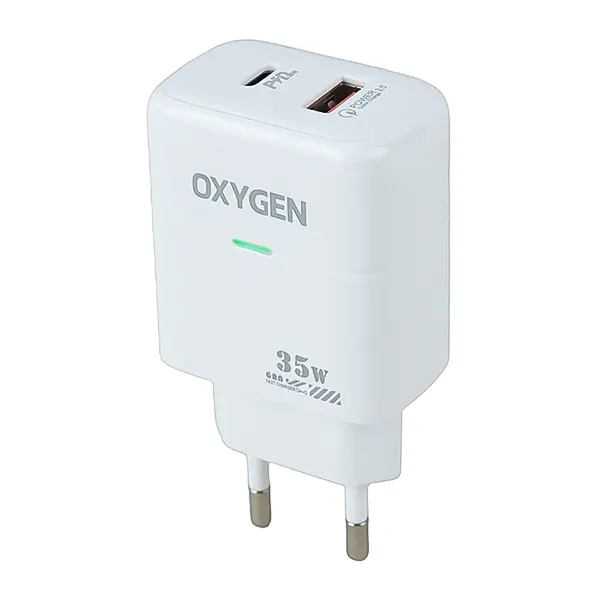 شارژر دیواری ۳۵ وات اکسیژن (Oxygen) مدل CH-4 (دو پورت PD + QC3.0)