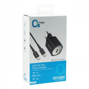 شارژر دیواری سوپر فست شارژ اکسیژن مدل OXYGEN CH-11 30W همراه با کابل Type-C