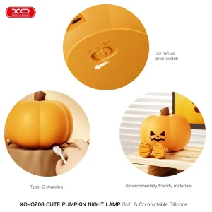 چراغ خواب سیلیکونی و استند موبایل XO مدل OZ08 طرح کدو تنبل 9