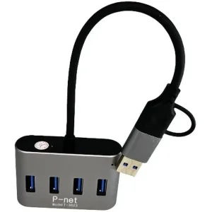 هاب ۴ پورت USB 3.0 پی نت P-NET مدل P-3623 با رابط دوگانه USB و Type-C