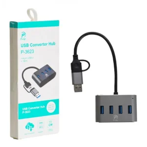 هاب ۴ پورت USB 3.0 پی نت P-NET مدل P-3623 با رابط دوگانه USB و Type-C 3