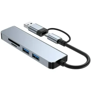 هاب 5 پورت و رم ریدر پی نت P-NET مدل P-3625 با رابط دوگانه USB و Type-C 3