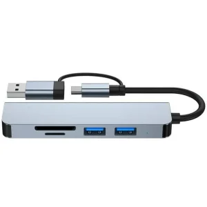 هاب 5 پورت و رم ریدر پی نت P-NET مدل P-3625 با رابط دوگانه USB و Type-C 4