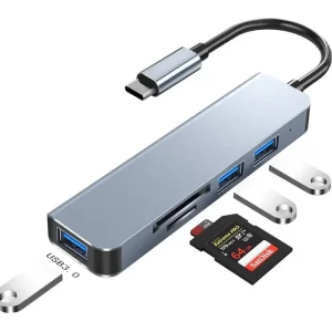 هاب 5 پورت و رم ریدر پی نت P-NET مدل P-3625 با رابط دوگانه USB و Type-C