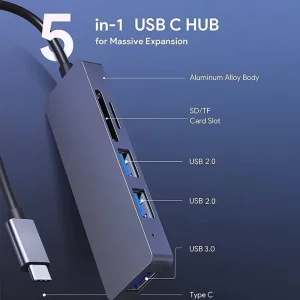 هاب 5 پورت و رم ریدر پی نت P-NET مدل P-3625 با رابط دوگانه USB و Type-C 5