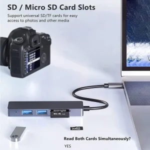 هاب 5 پورت و رم ریدر پی نت P-NET مدل P-3625 با رابط دوگانه USB و Type-C 6