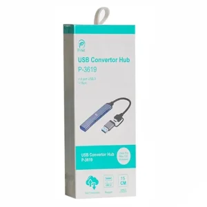 هاب 4 پورت USB 3.0 پی نت P-NET مدل P-3619 با رابط دوگانه USB و Type-C 3