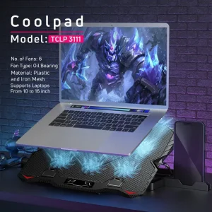 پایه خنک کننده (کول پد) لپ تاپ تسکو مدل TCLP 3111 با 6 فن و هولدر موبایل 7