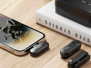 میکروفون یقه‌ای بی‌سیم دو کاربره XO مدل MKF09B همراه با کیس شارژ (مخصوص آیفون) 5